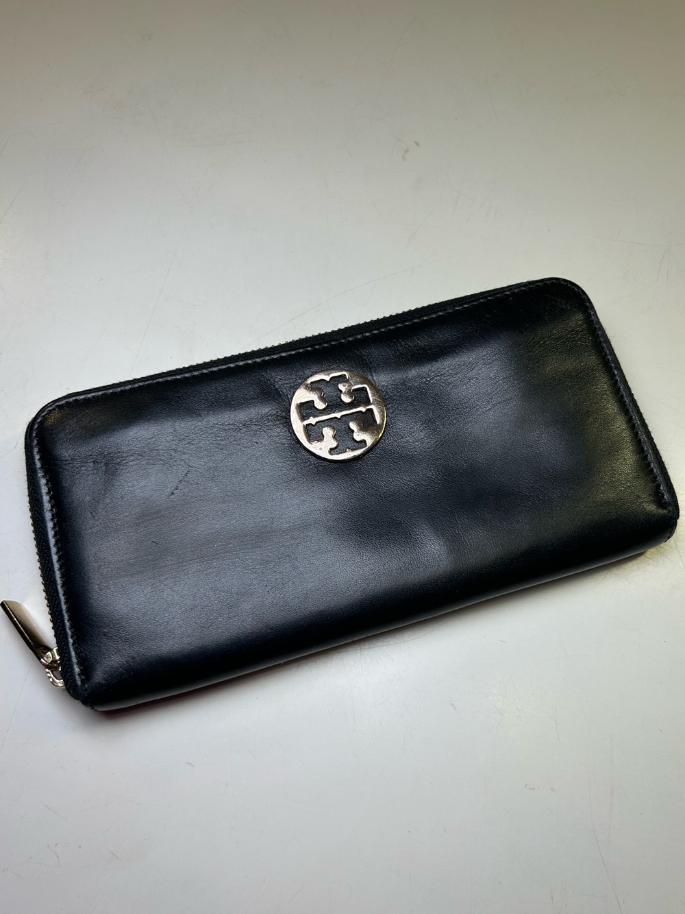 Black Double T Logo Zip-Around Continental Wallet